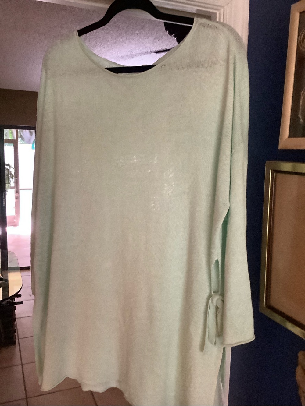 Eileen Fisher Light Green Women's Organic Linen Knit Tunic with Side Tie